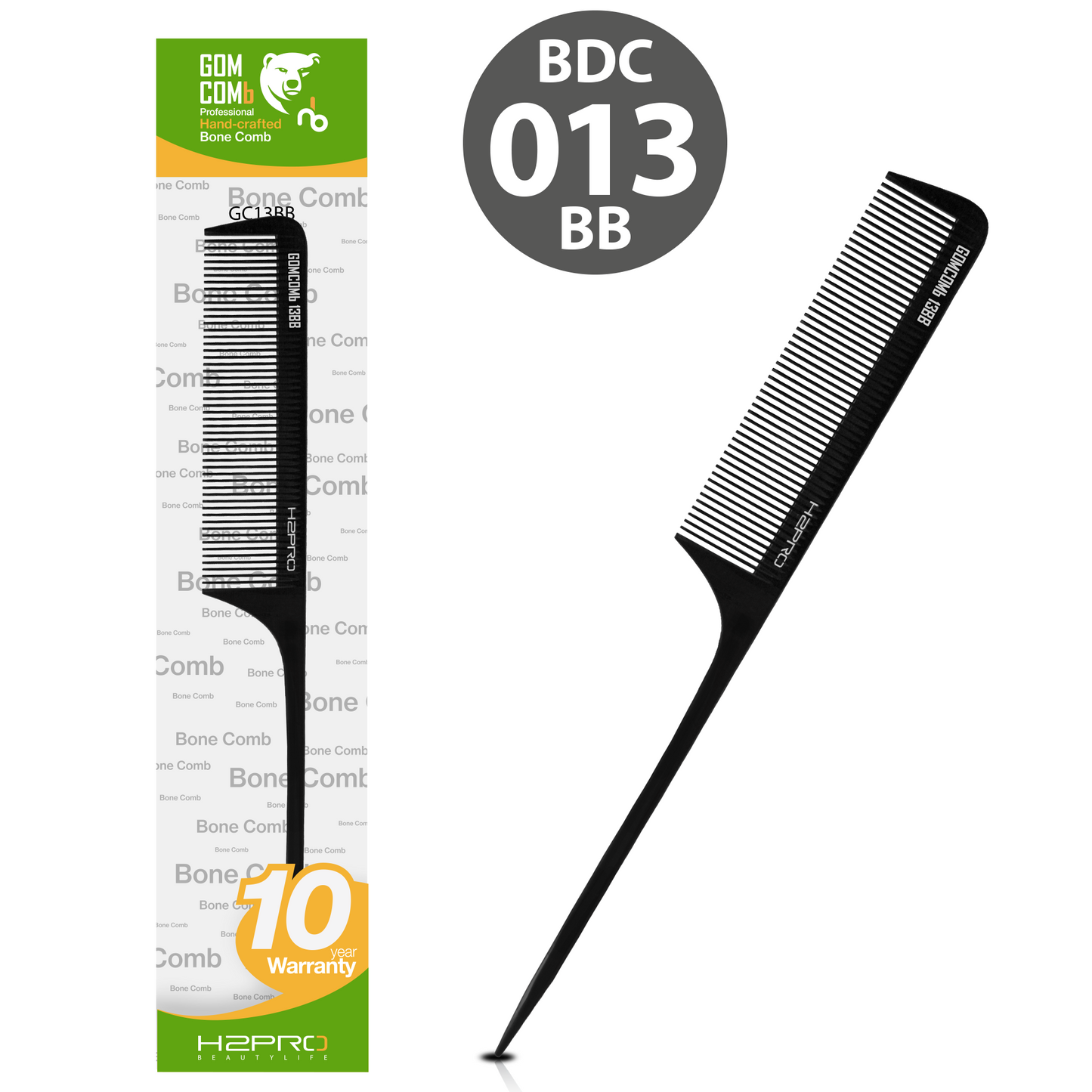 HAIR COMB - GC13BB - GOMCOMb BONE FINE TOOTH RAT TAIL COMB - BLACK - 235 MM - PACK OF 12