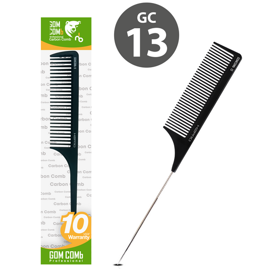 HAIR COMB - GC13 - GOMCOMb BLACK CARBON FINE TOOTH PIN TAIL COMB - 238 MM - PACK OF 12