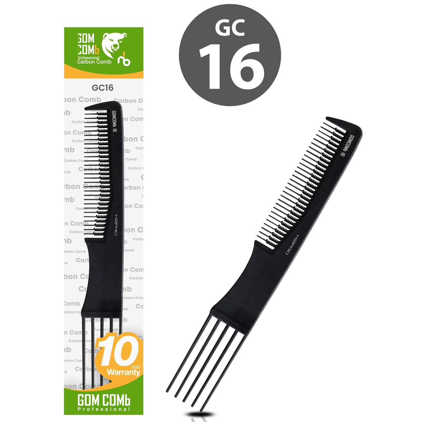 HAIR COMB - GC16 - GOMCOMb BLACK CARBON SMALL LIFT COMB - 195 MM - PACK OF 12
