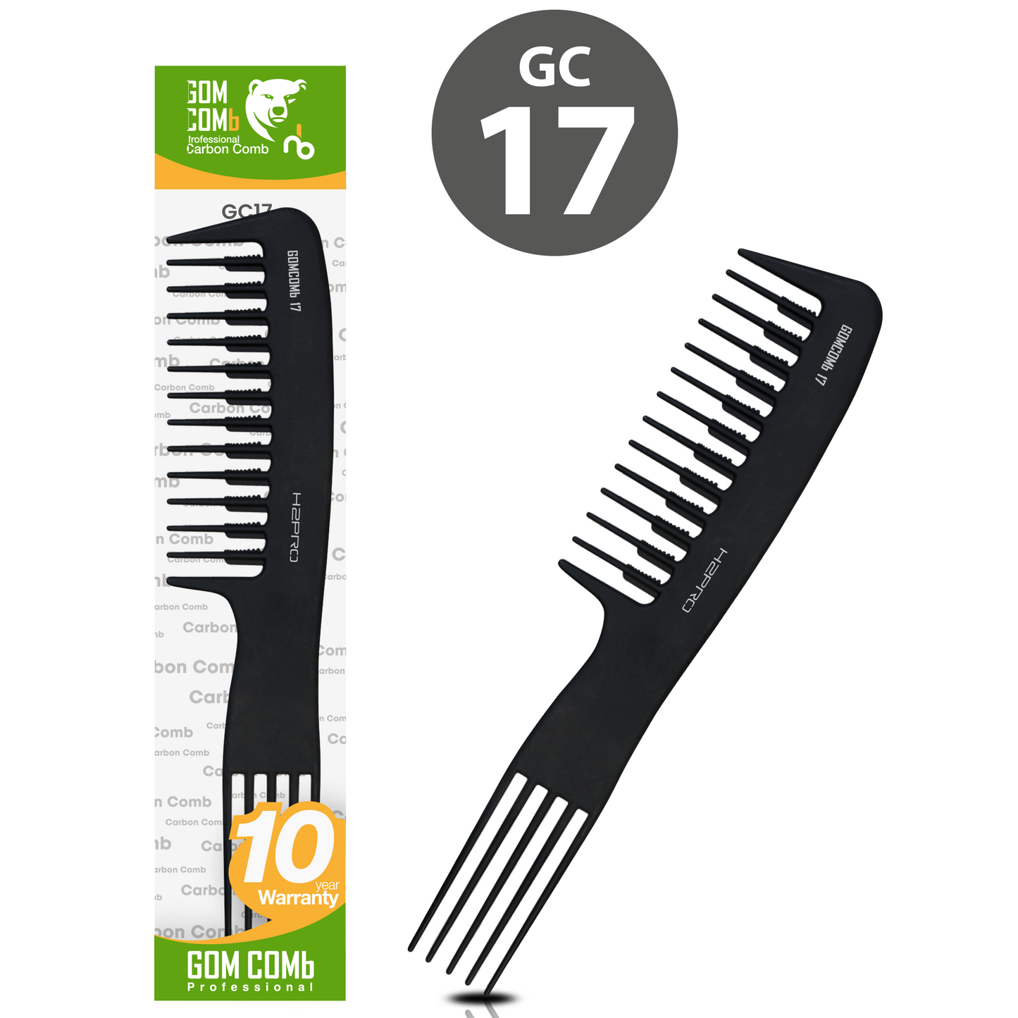 HAIR COMB - GC17 - GOMCOMb BLACK CARBON WIDE TOOTH LIFT COMB - 205 MM - PACK OF 12