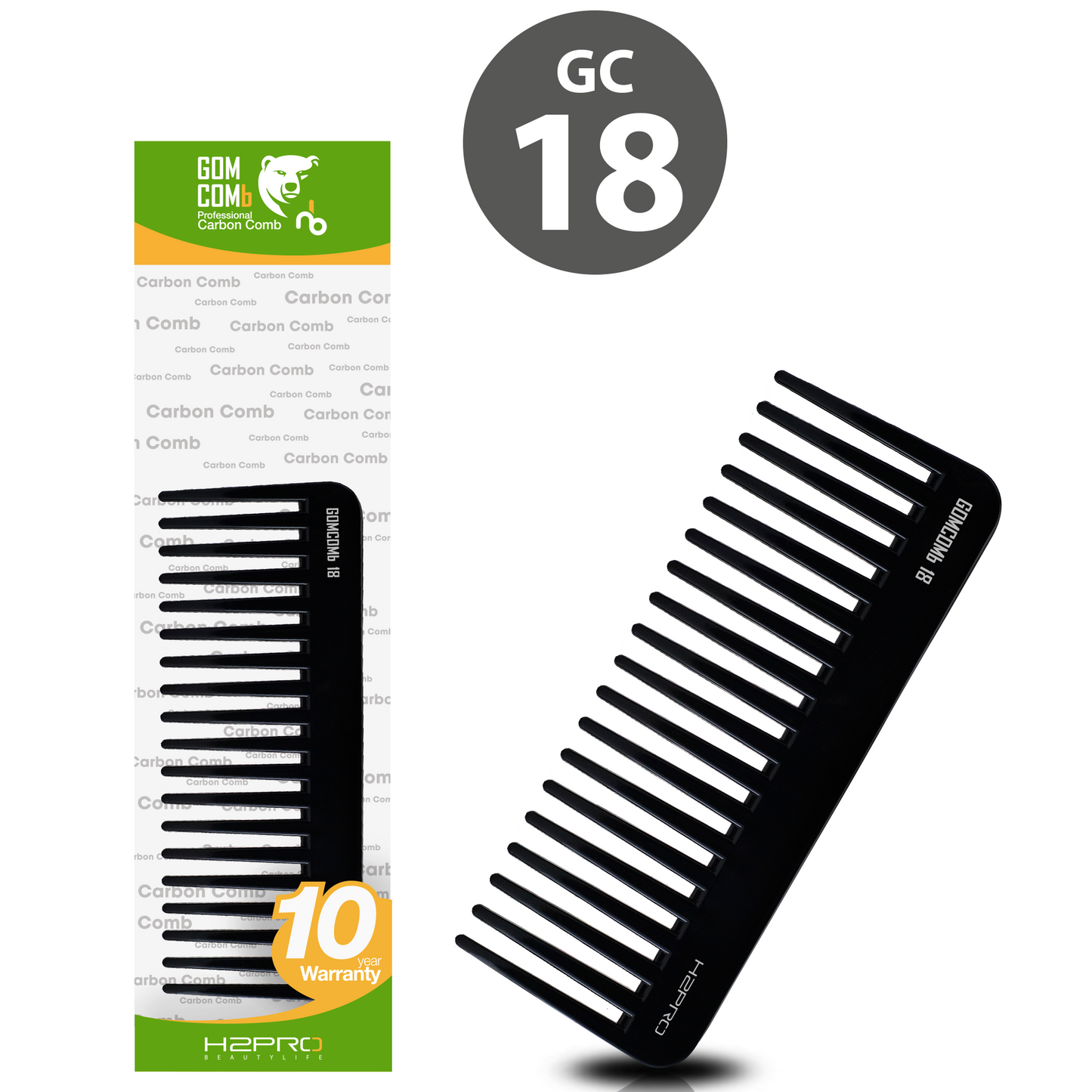 HAIR COMB - GC18 - GOMCOMb BLACK CARBON RAKE COMB - 158 MM - PACK OF 12