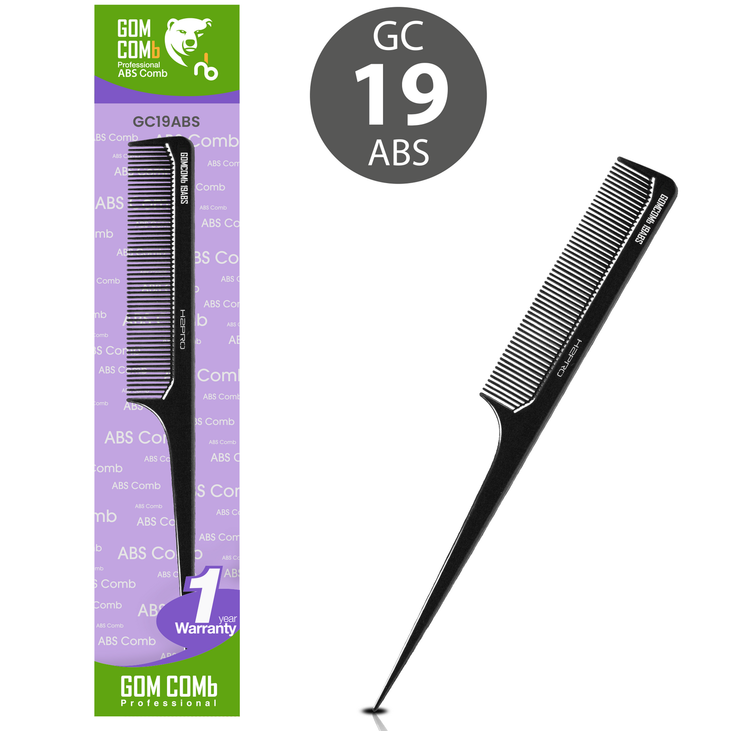 HAIR COMB - GC19ABS - GOMCOMb ABS SMALL RAT TAIL COMB - 215 MM - PACK OF 12