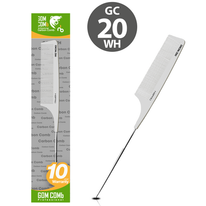 HAIR COMB - GC20WH - GOMCOMb WHITE CARBON FINE TOOTH PIN TAIL COMB - 235 MM - PACK OF 12