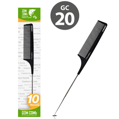 HAIR COMB - GC20 - GOMCOMb BLACK CARBON FINE TOOTH PIN TAIL COMB - 235 MM - PACK OF 12