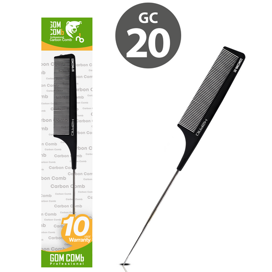 HAIR COMB - GC20 - GOMCOMb BLACK CARBON FINE TOOTH PIN TAIL COMB - 235 MM - PACK OF 12