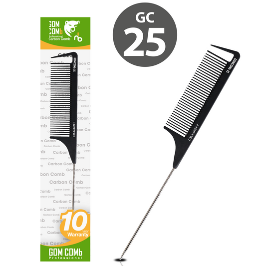 HAIR COMB - GC25 - GOMCOMb BLACK CARBON RAT TAIL COMB - 237 MM - PACK OF 12