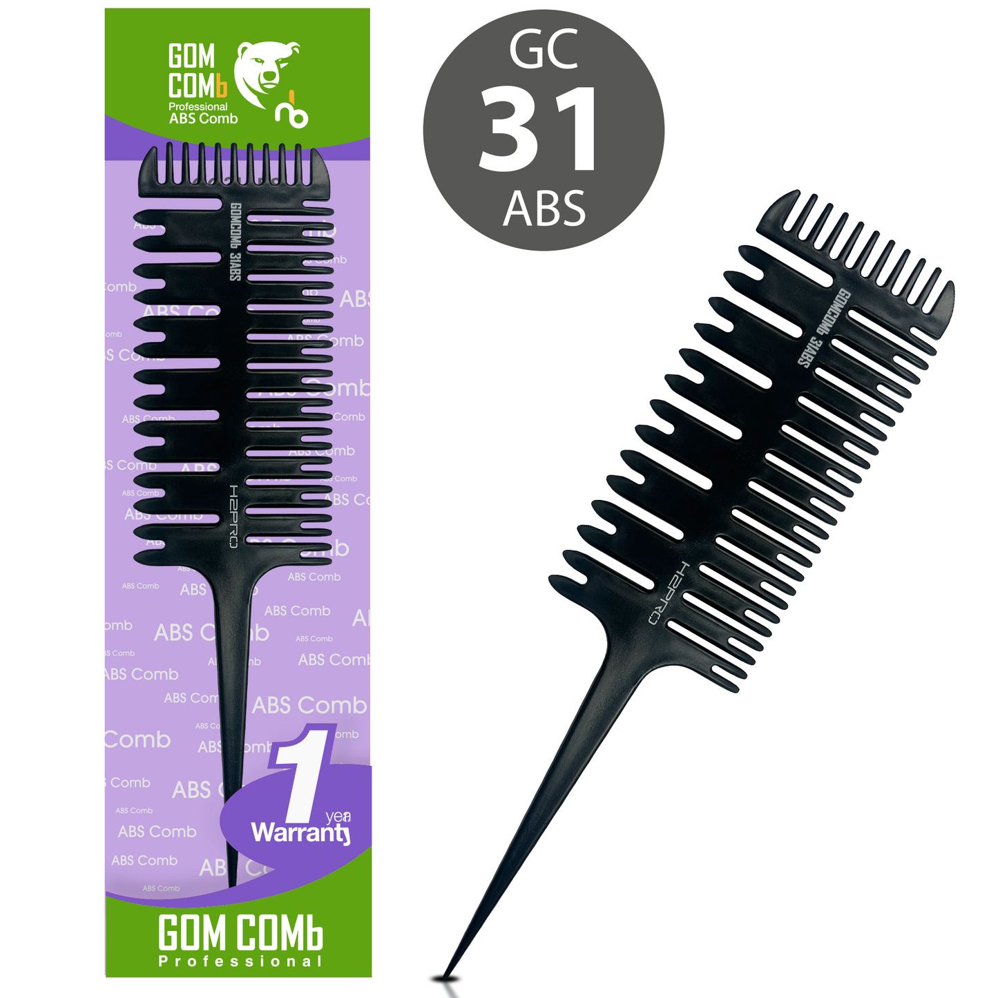 HAIR COMB - GC31ABS - GOMCOMb ABS 3 WAY SECTIONING COMB - 238 MM - PACK OF 12