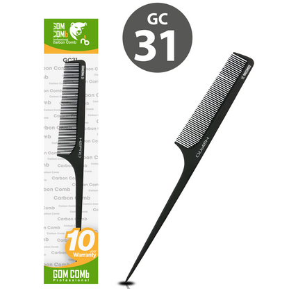 HAIR COMB - GC31 - GOMCOMb BLACK CARBON SMALL RAT TAIL COMB - 216 MM - PACK OF 12