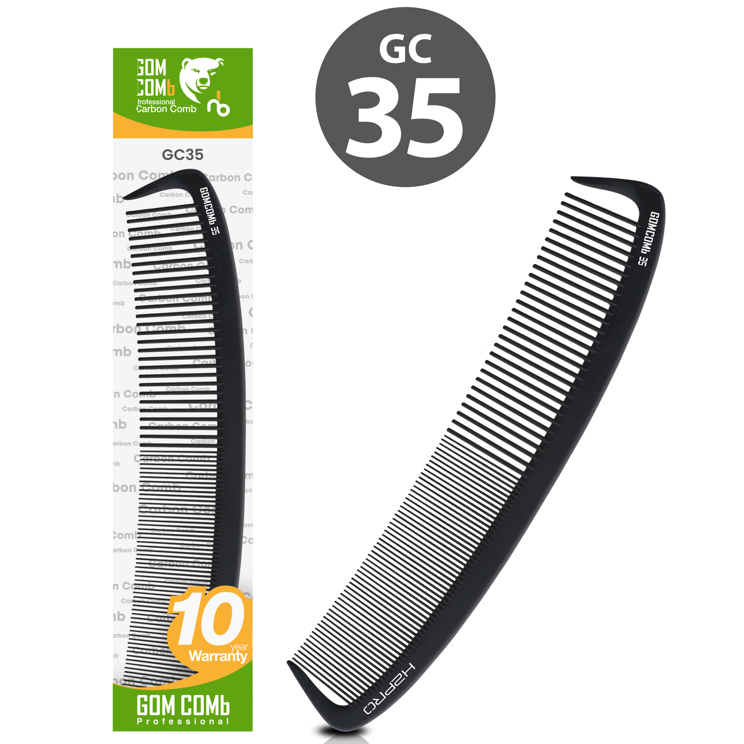 HAIR COMB - GC35 - GOMCOMb BLACK CARBON CURVED STYLING COMB - 192 MM - PACK OF 12