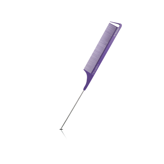 HAIR COMB - GC88PP - GOMCOMb PURPLE CARBON LONG FINE TOOTH PIN TAIL COMB - 270 MM - PACK OF 12