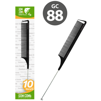HAIR COMB - GC88 - GOMCOMb BLACK CARBON LONG FINE TOOTH PIN TAIL COMB - 270 MM - PACK OF 12