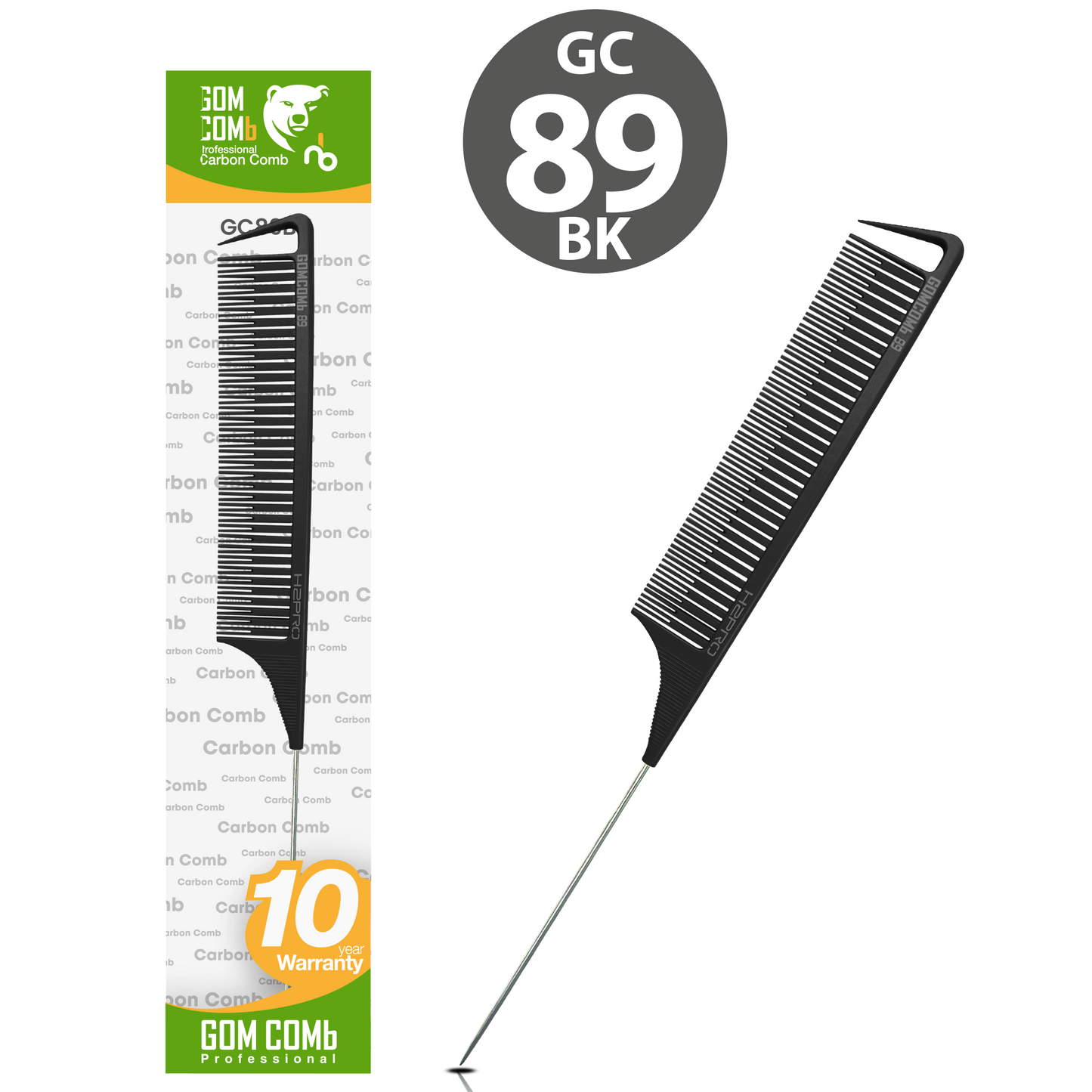 HAIR COMB - GC89BK - GOMCOMb BLACK CARBON TEASING COMB - 260 MM - PACK OF 12