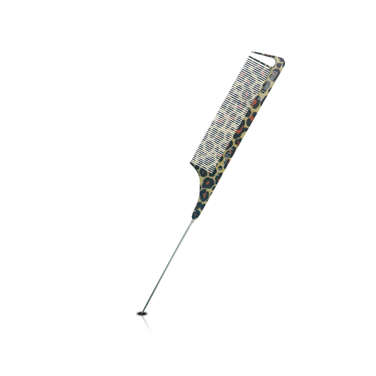 HAIR COMB - GC08LE - GOMCOMb POLYCARBONATE LEOPARD DESIGN FINE TOOTH PIN TAIL COMB - 240 MM - PACK OF 12