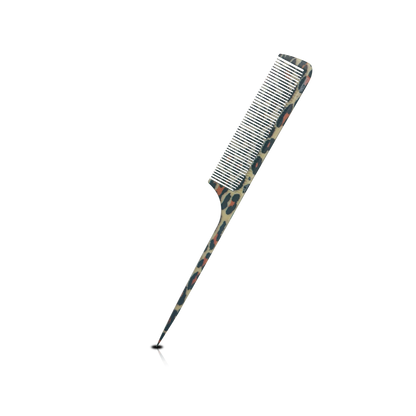 HAIR COMB - GC10LE - GOMCOMb POLYCARBONATE LEOPARD DESIGN FINE TOOTH RAT TAIL COMB - 240 MM - PACK OF 12