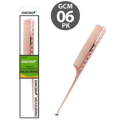 HAIR COMB - GCM06PK - GOMCOMb POLYCARBONATE FINE TOOTH RAT TAIL MEASURING COMB - 215 MM - PACK OF 12