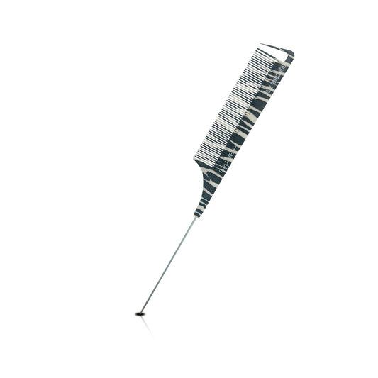HAIR COMB - GC08ZE - GOMCOMb POLYCARBONATE ZEBRA DESIGN FINE TOOTH PIN TAIL COMB - 240 MM - PACK OF 12