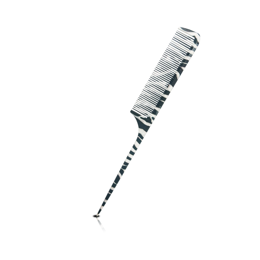 HAIR COMB - GC10ZE - GOMCOMb POLYCARBONATE ZEBRA DESIGN FINE TOOTH RAT TAIL COMB - 240 MM - PACK OF 12