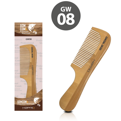 HAIR COMB - GW08 - GOMCOMb NATURAL BAMBOO WOOD STYLING COMB - 180 MM - PACK OF 12