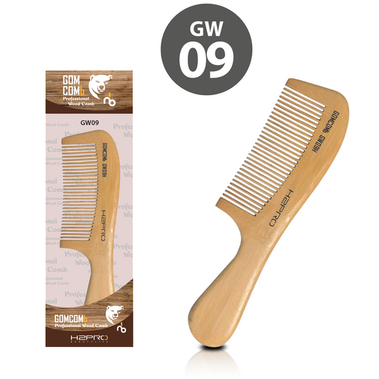 HAIR COMB - GW09 - GOMCOMb NATURAL BAMBOO WOOD STYLING COMB - 195 MM - PACK OF 12