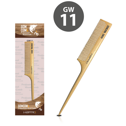 HAIR COMB - GW11 - GOMCOMb NATURAL BAMBOO WOOD RAT TAIL COMB - 215 MM - PACK OF 12