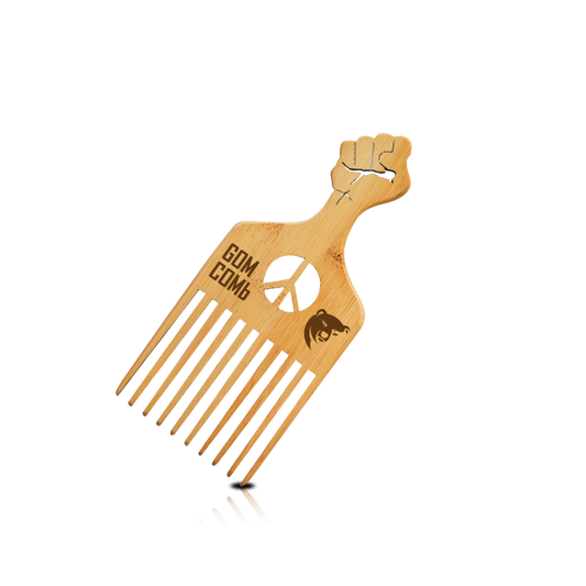 HAIR COMB - GWPICK01 - GOMCOMb NATURAL BAMBOO WOOD PICK COMB - PACK OF 12