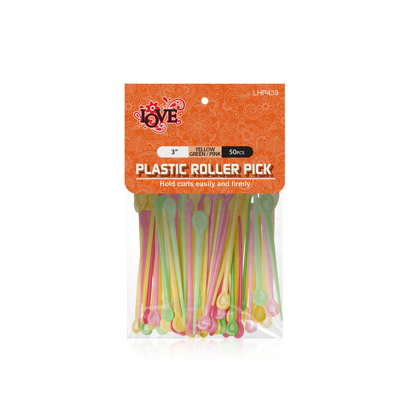 HAIR ROLLER - LHP439 - LOVE PLASTIC ROLLER PICK - 3" - 50 PCS - PACK OF 12
