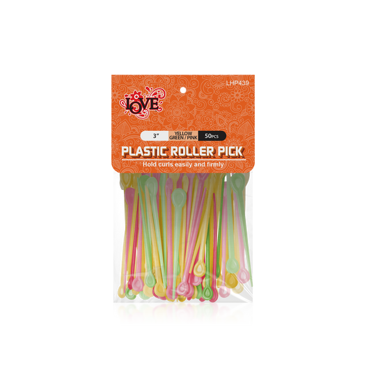 HAIR ROLLER - LHP439 - LOVE PLASTIC ROLLER PICK - 3" - 50 PCS - PACK OF 12