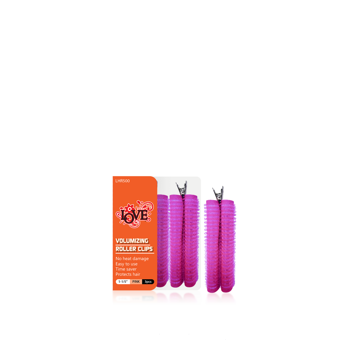 HAIR ROLLER - LHR500 - LOVE VOLUMIZING ROLLER CLIPS - 1 1/5" - PINK - 3 PCS - PACK OF 12