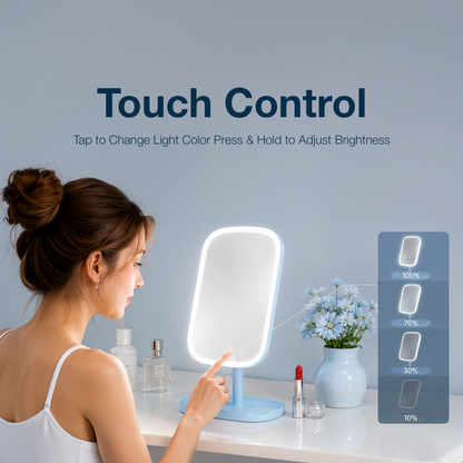 LED MIRROR - LLM01 - LOVE RECHARGEABLE DESKTOP LED MAKEUP MIRROR WITH PHONE HOLDER & STORAGE - BLUE