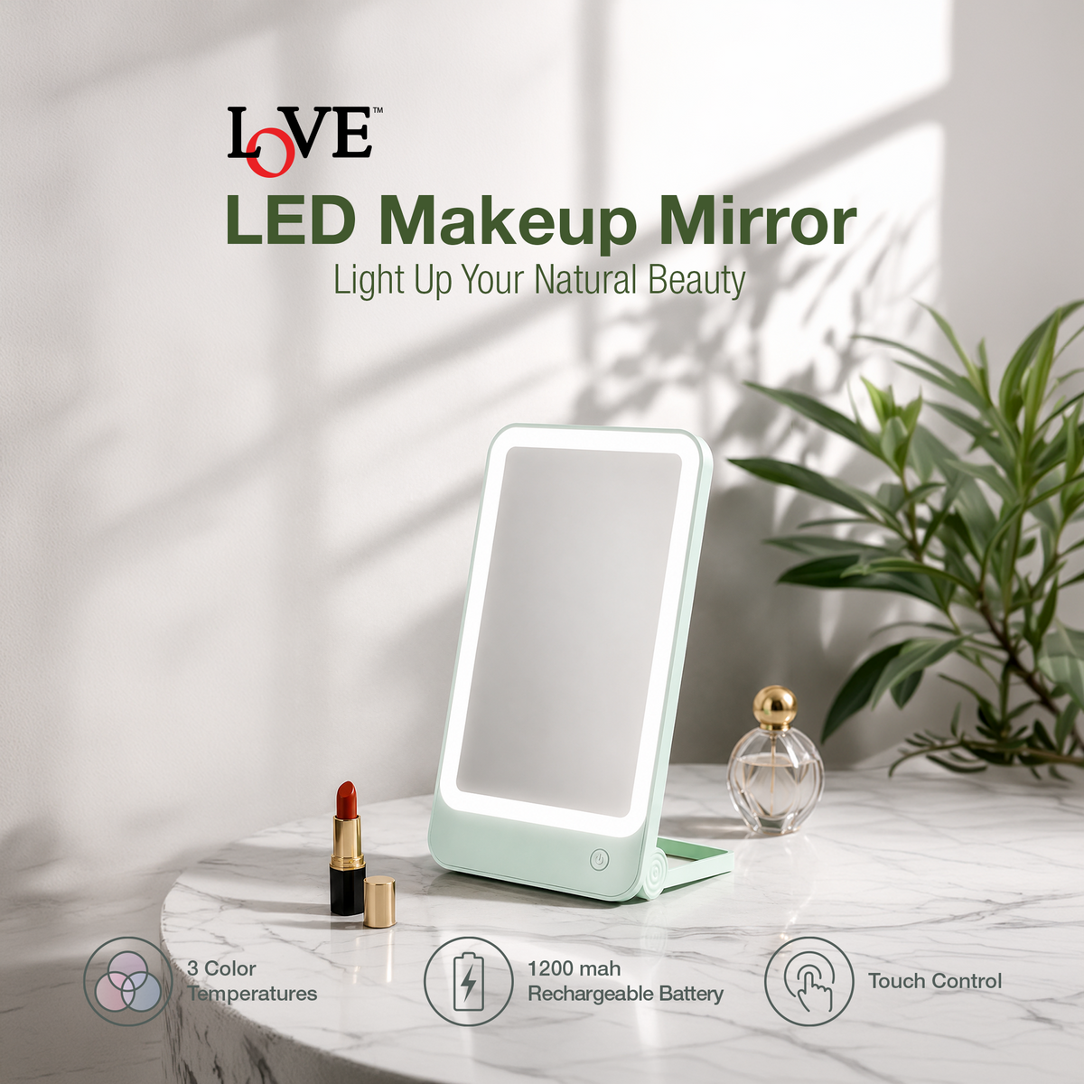 LED MIRROR - LLM02 - LOVE 2-IN-1 DESKTOP & WALL-HANGING PORTABLE MAKEUP LED MIRROR - TEAL