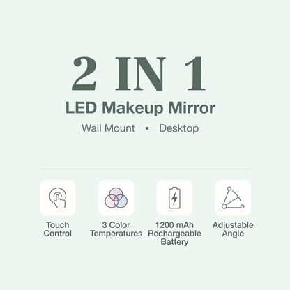 LED MIRROR - LLM02 - LOVE 2-IN-1 DESKTOP & WALL-HANGING PORTABLE MAKEUP LED MIRROR - TEAL