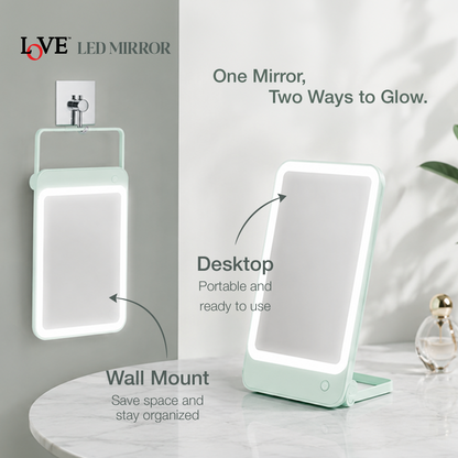 LED MIRROR - LLM02 - LOVE 2-IN-1 DESKTOP & WALL-HANGING PORTABLE MAKEUP LED MIRROR - TEAL