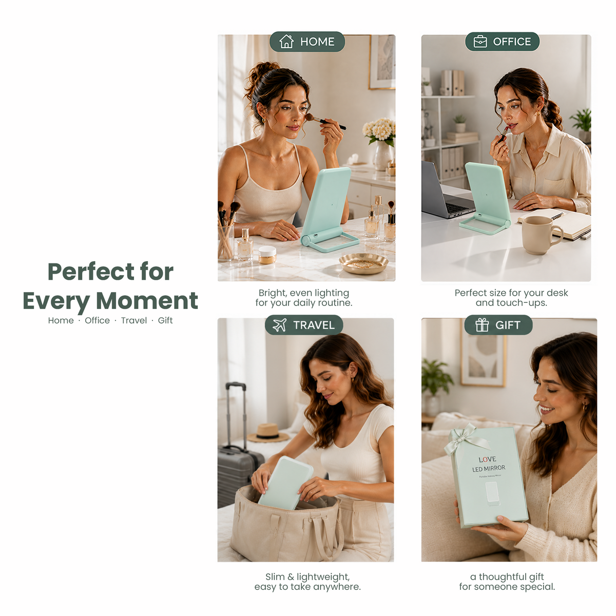LED MIRROR - LLM02 - LOVE 2-IN-1 DESKTOP & WALL-HANGING PORTABLE MAKEUP LED MIRROR - TEAL