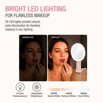 LED MIRROR - LLM03 - LED LIGHTED COMPACT TRAVEL MIRROR 1X & 10X MAGNIFICATION - PINK