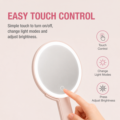 LED MIRROR - LLM03 - LED LIGHTED COMPACT TRAVEL MIRROR 1X & 10X MAGNIFICATION - PINK