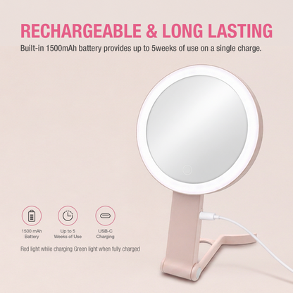LED MIRROR - LLM03 - LED LIGHTED COMPACT TRAVEL MIRROR 1X & 10X MAGNIFICATION - PINK