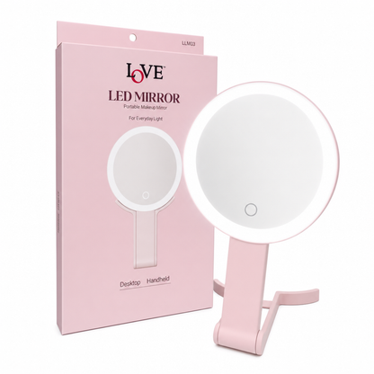 LED MIRROR - LLM03 - LED LIGHTED COMPACT TRAVEL MIRROR 1X & 10X MAGNIFICATION - PINK