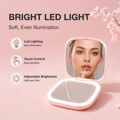 LED MIRROR - LLM04TL - LOVE RECHARGEABLE DOUBLE-SIDED 1X & 3X MAGNIFYING LED POCKET MIRROR - TEAL