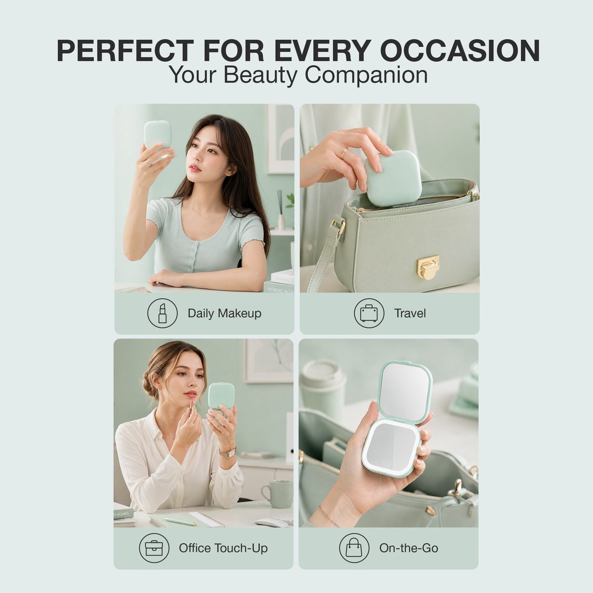 LED MIRROR - LLM04PK - LOVE RECHARGEABLE DOUBLE-SIDED 1X & 3X MAGNIFYING LED POCKET MIRROR - PINK