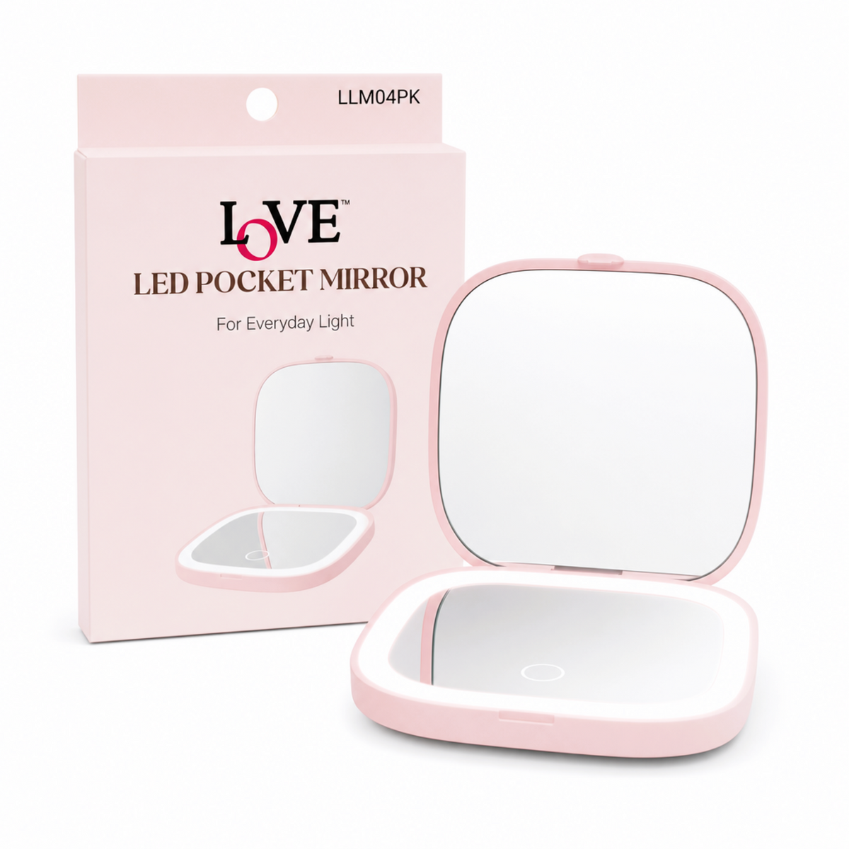 LED MIRROR - LLM04PK - LOVE RECHARGEABLE DOUBLE-SIDED 1X & 3X MAGNIFYING LED POCKET MIRROR - PINK