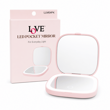 LED MIRROR - LLM04PK - LOVE RECHARGEABLE DOUBLE-SIDED 1X & 3X MAGNIFYING LED POCKET MIRROR - PINK