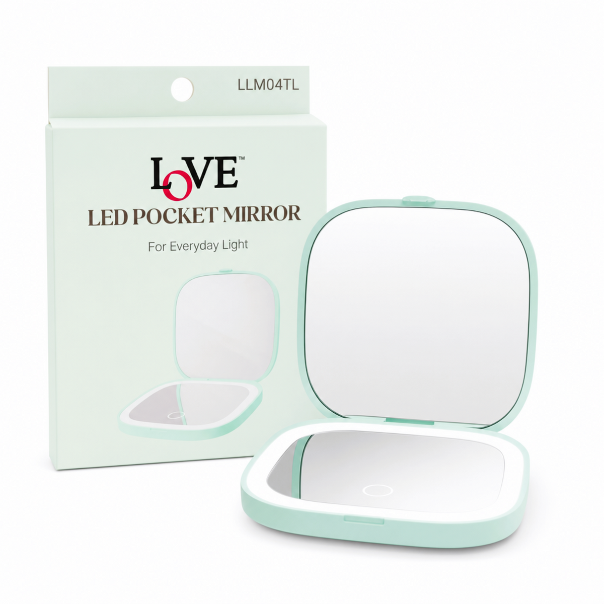 LED MIRROR - LLM04TL - LOVE RECHARGEABLE DOUBLE-SIDED 1X & 3X MAGNIFYING LED POCKET MIRROR - TEAL