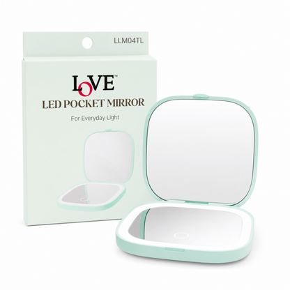 LED MIRROR - LLM04TL - LOVE RECHARGEABLE DOUBLE-SIDED 1X & 3X MAGNIFYING LED POCKET MIRROR - TEAL
