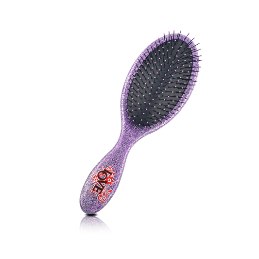 HAIR BRUSH - LPD01GL - LOVE WET N DRY PRO DETANGLER DETANGLE BRUSH - OVAL GLITTER PURPLE - PACK OF 6