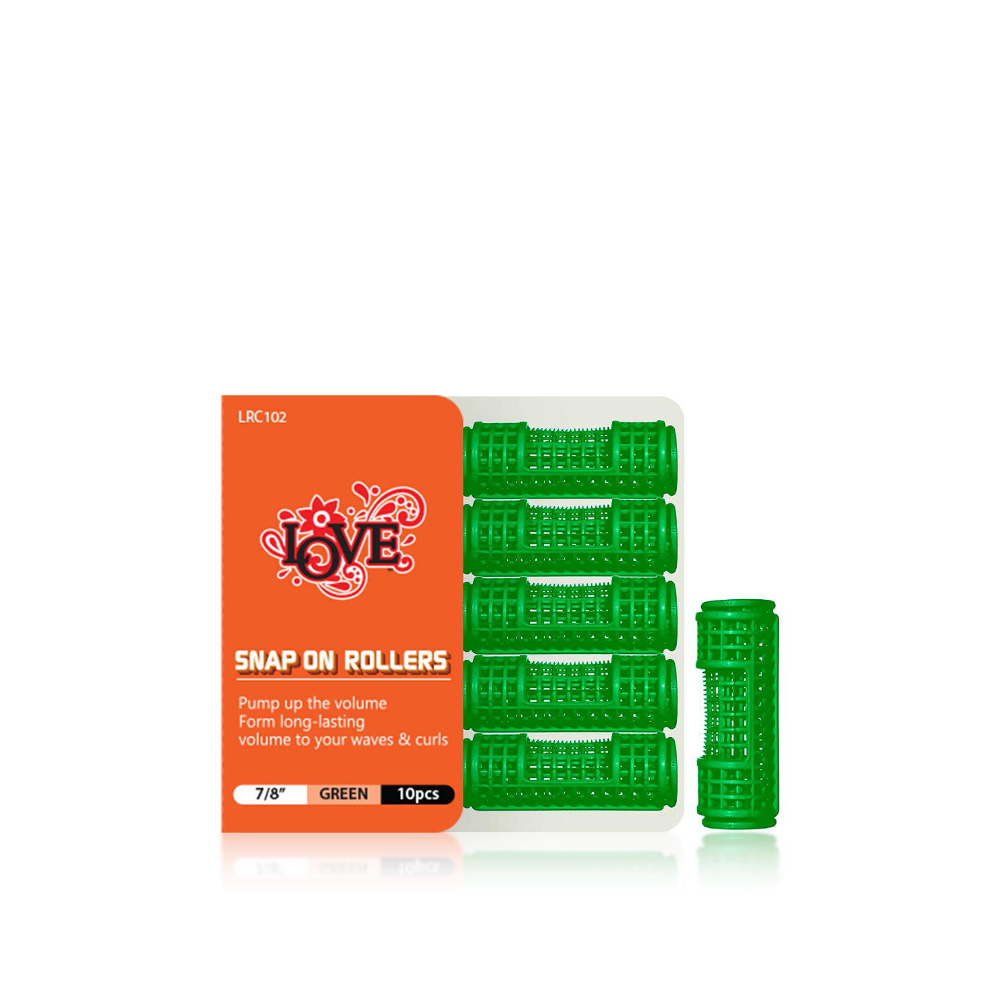 HAIR ROLLER - LRC102 - LOVE SNAP ON ROLLERS - 7/8" - GREEN - 10 PCS - PACK OF 12