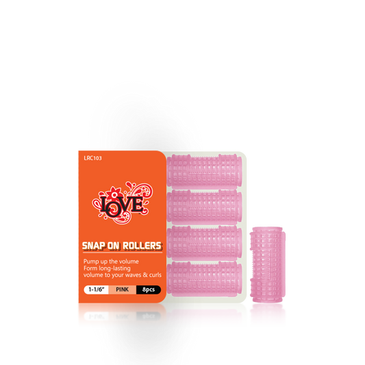 HAIR ROLLER - LRC103 - LOVE SNAP ON ROLLERS - 1 1/6" - PINK - 8 PCS - PACK OF 12