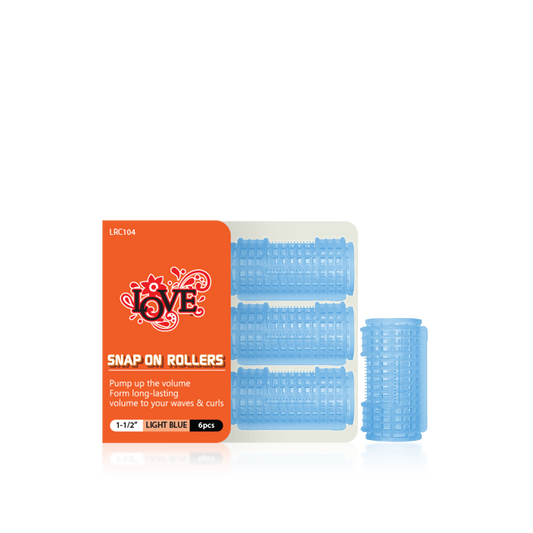 HAIR ROLLER - LRC104 - LOVE SNAP ON ROLLERS - 1 1/2" - LIGHT BLUE - 6 PCS - PACK OF 12