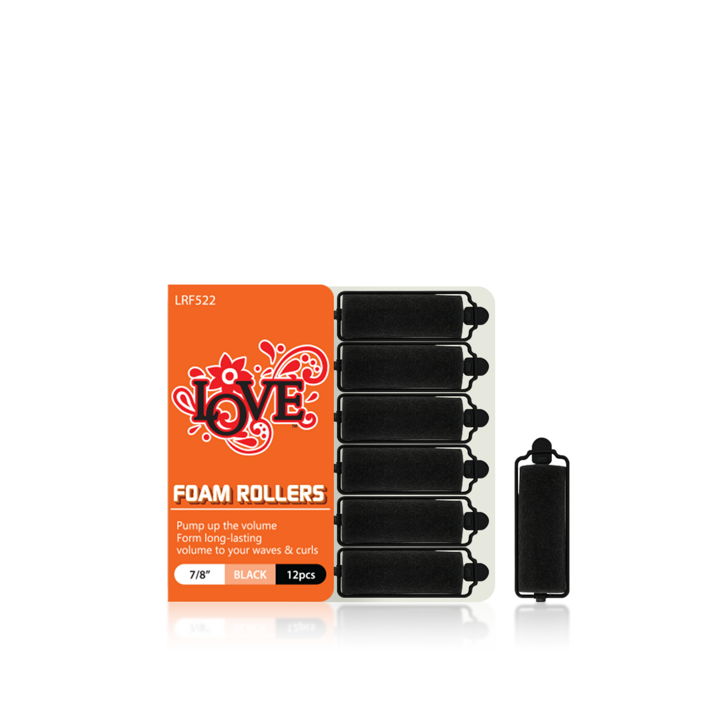 HAIR ROLLER - LRF522 - LOVE FORM ROLLERS - 7/8" - BLACK - 12 PCS - PACK OF 12