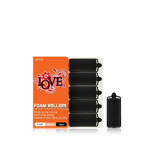 HAIR ROLLER - LRF528 - LOVE FORM ROLLERS - 1 1/8" - BLACK - 10 PCS - PACK OF 12