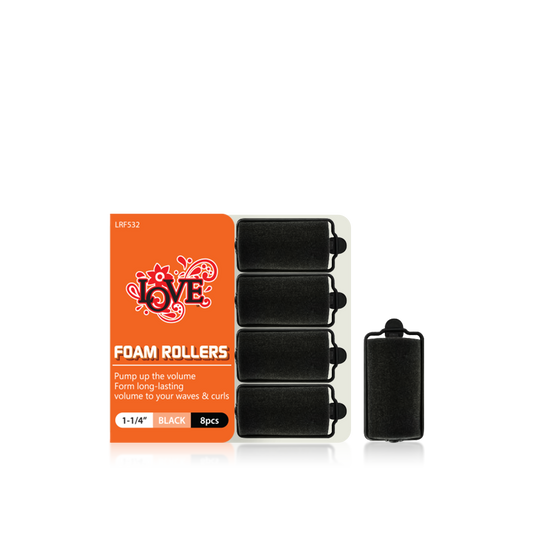 HAIR ROLLER - LRF532 - LOVE FORM ROLLERS - 1 1/4" - BLACK - 8 PCS - PACK OF 12